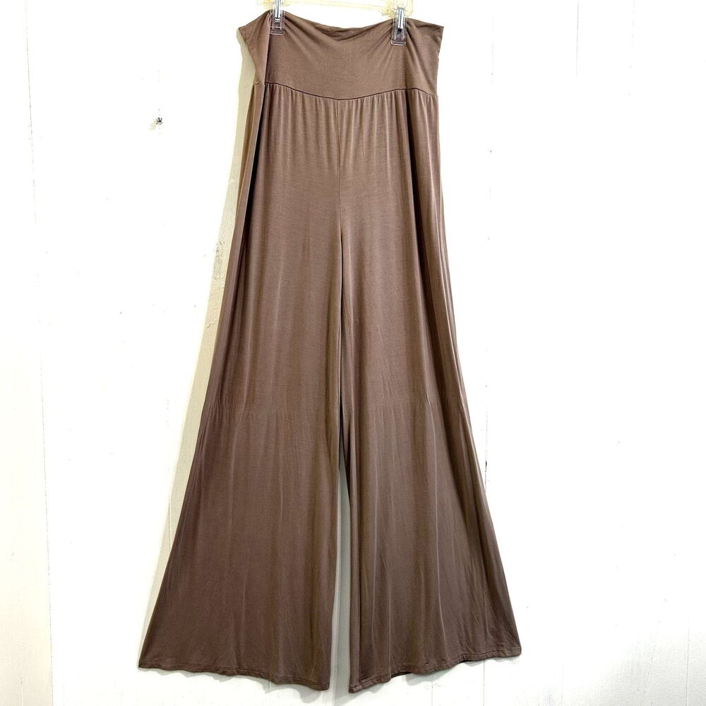 Super Line Women's Tan Pull-On Wide-Leg Palazzo Pants Size Large Yoga Pants